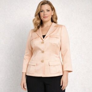 Vintage Rena Lange Blazer Floral Button Textured Jacket Women's 8 Peach